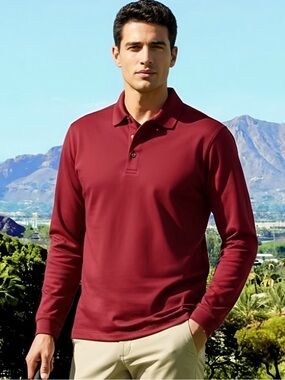 Pebble Beach Cool Comfort Long Sleeve Golf Polo Shirt XL Red Performance